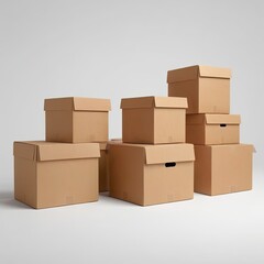 A stack of cardboard boxes with a gray background
