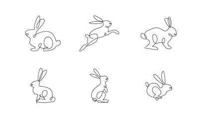 Continuous one line drawing of Easter Bunny rabbit