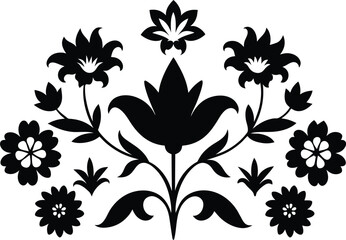 Set of black color Hand Drawn Floral Elements