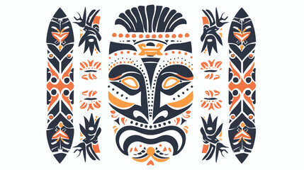 Tribal style card with mask and vertical ornament. illustration