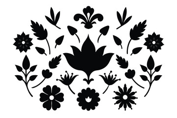 Set of black color Hand Drawn Floral Elements - obrazy, fototapety, plakaty