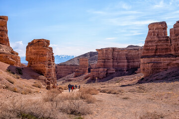 The huge Charyn Canyon in the desert of Kazakhstan. Panoramic view of a large canyon in the desert...