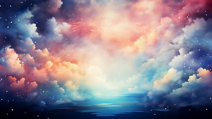 Fototapeta na wymiar An impressive multicolored cloudy landscape, a watercolor-style background postcard