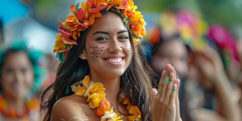 Hula dancer performing at a Hawaiian festival