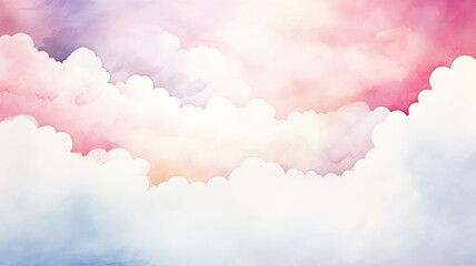 Pink cloudy landscape, watercolor postcard background - obrazy, fototapety, plakaty