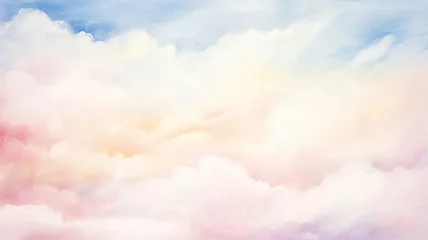Fotobehang Pink cloudy landscape, watercolor postcard background © kichigin19