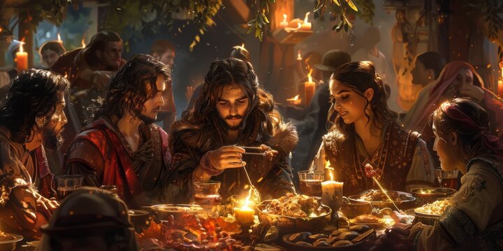 Guys and lassies feed each other with skewers
