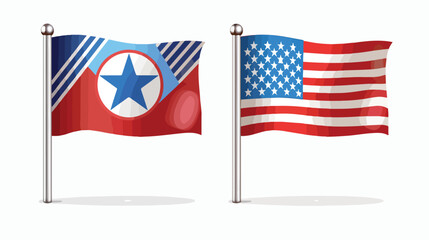 United States of America and North Korea Flags