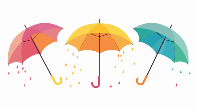 Umbrellas rain in lovely edition. Bright colors in th