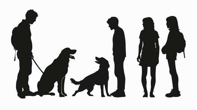Vector silhouette of people with a dog