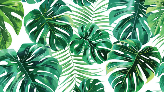 Vector tropical pattern with jungle leaves decor 