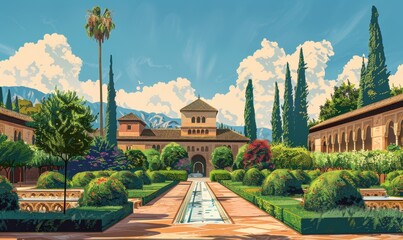 Illustration of the Alhambra, Generative AI - obrazy, fototapety, plakaty