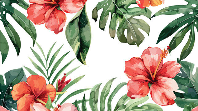 Watercolor seamless pattern with tropical flowers