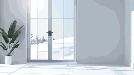 White empty room with winter landscape in window Flat