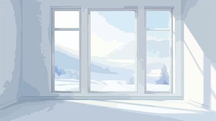 White empty room with winter landscape in window Flat