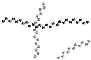 Paw print tracks crossing. Animal crossing pattern. Intersecting footprints. Vector illustration. EPS 10.