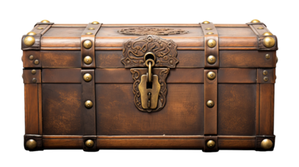 A large wooden trunk with a secure lock on it