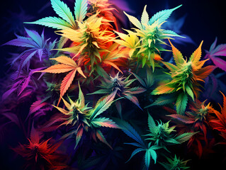 Colorful cannabis marijuana leaves background 