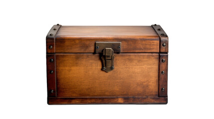 A wooden box with a latch on top is closed