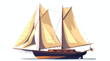 Vintage sailboat  cartoon Flat vector isolated on white