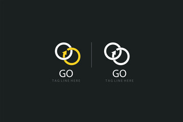 Go logo vector. Word Go with an arrow. Yellow and white color. Travel logo. vector illustrations
