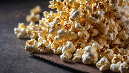 Background of popcorn on the table close-up. - obrazy, fototapety, plakaty