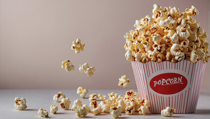 Popcorn in a paper cup. - obrazy, fototapety, plakaty