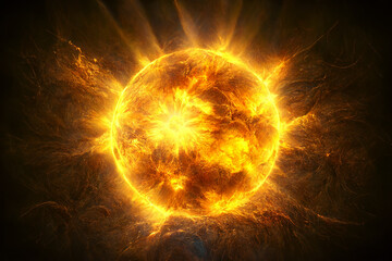 Fototapeta premium Sun with orange rays, outer space. 