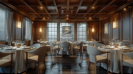 A clubhouse restaurant, private dining room. Generative AI.