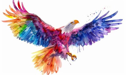 Obraz na płótnie Canvas Eagle colorful rainbow white background, Generative AI