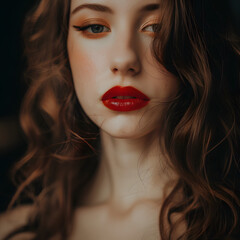 close up portrait of a woman with red lips