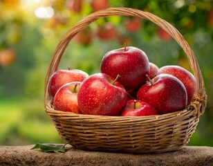 Basket full of apples with nature background
