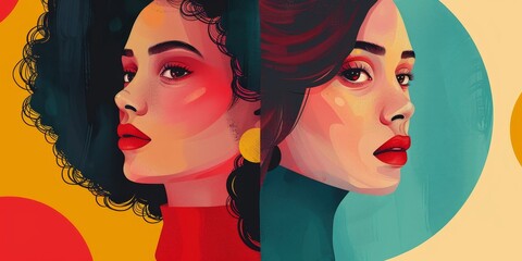 Colorful illustration of two women. International Women's Day concept, Generative AI