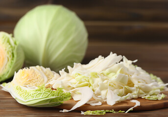 Close up cabbage on wooden - 773832605