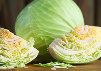 Close up cabbage on wooden - 773832673