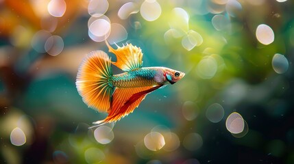 Guppy, colorful tail, close-up, lively, aquarium sparkle, vibrant, sharp focus, joyful. - obrazy, fototapety, plakaty