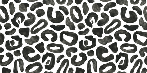 Snow Leopard skin imitation. Hand drawn watercolor seamless pattern. Spotted black and white print. Animal texture background for fabric, cards, covers, invitations,scrapbooking, packaging papers
