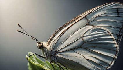Close-up of a white butterfly on the eyelid. - obrazy, fototapety, plakaty