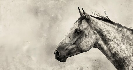 Obraz premium Aging horse, noble profile, close-up, outdoor grace, crisp air, detailed, dignified mane. 