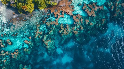 Fototapeta na wymiar coral reef in the crystal clear sea with wonderful colors seen from a bird's eye view, generated by AI