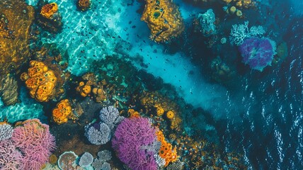 Fototapeta na wymiar coral reef in the crystal clear sea with wonderful colors seen from a bird's eye view, generated by AI