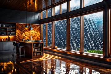 Fotobehang Please draw the rain outside the window © 태우 김