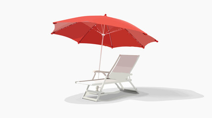 White Deck chair with an Red Umbrella isolated on white