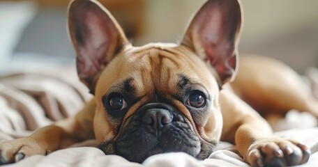 French Bulldog, compact and muscular, expressive bat-like ears, playful. - obrazy, fototapety, plakaty