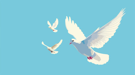 White dove flying in a blue sky Flat vector 