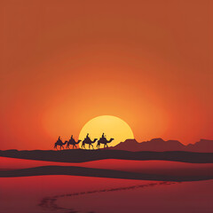 Fototapeta na wymiar arabic camels in Saudi Arabia sunset 