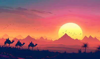 arabic camels in Saudi Arabia sunset 