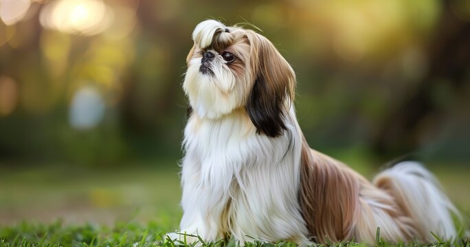 Shih Tzu, luxurious coat, sweet and friendly, a little lion. 