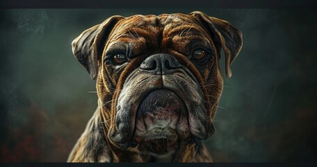 Bulldog, stout and wrinkled, a character full of charm and determination. - obrazy, fototapety, plakaty