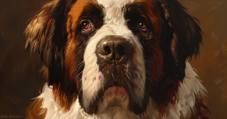 Saint Bernard, gentle giant, face kind, built for rescue and companionship. 